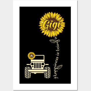 Jeep Sunflower Jeep Gigi Happiness is being a Gigi Jeep Women Posters and Art